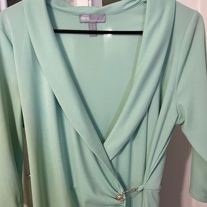 ASOS mint green wrap maxi cocktail dress gold pin and slit